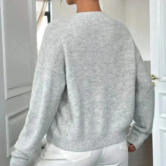 Grey Casual Women's Drop Shoulder Button Front Cardigan - Picture 2 of 7